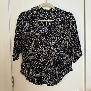 Mango Tropical Leaf Hawaiian Button Down shirt blouse Sz XXS